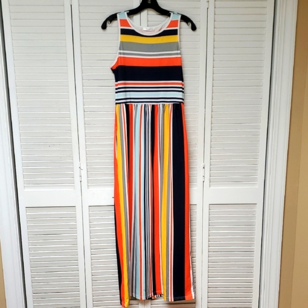 Hount Multi - Color Stripe Scoop Neck Sleeveless Maxi Sundress Size S - Picture 6 of 7